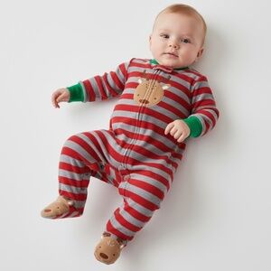 CARTER'S JUST ONE YOU · BABY REINDEER STRIPED FLEECE SLEEP + PLAY PAJAMAS - 3M
